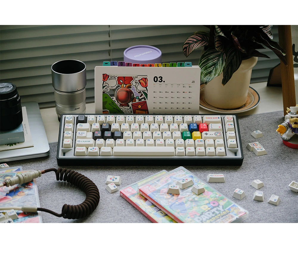 Childish style keycaps showcase on-desk eye level angle