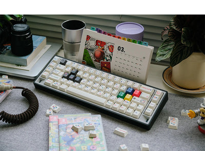 Childish style keycaps showcase on desk