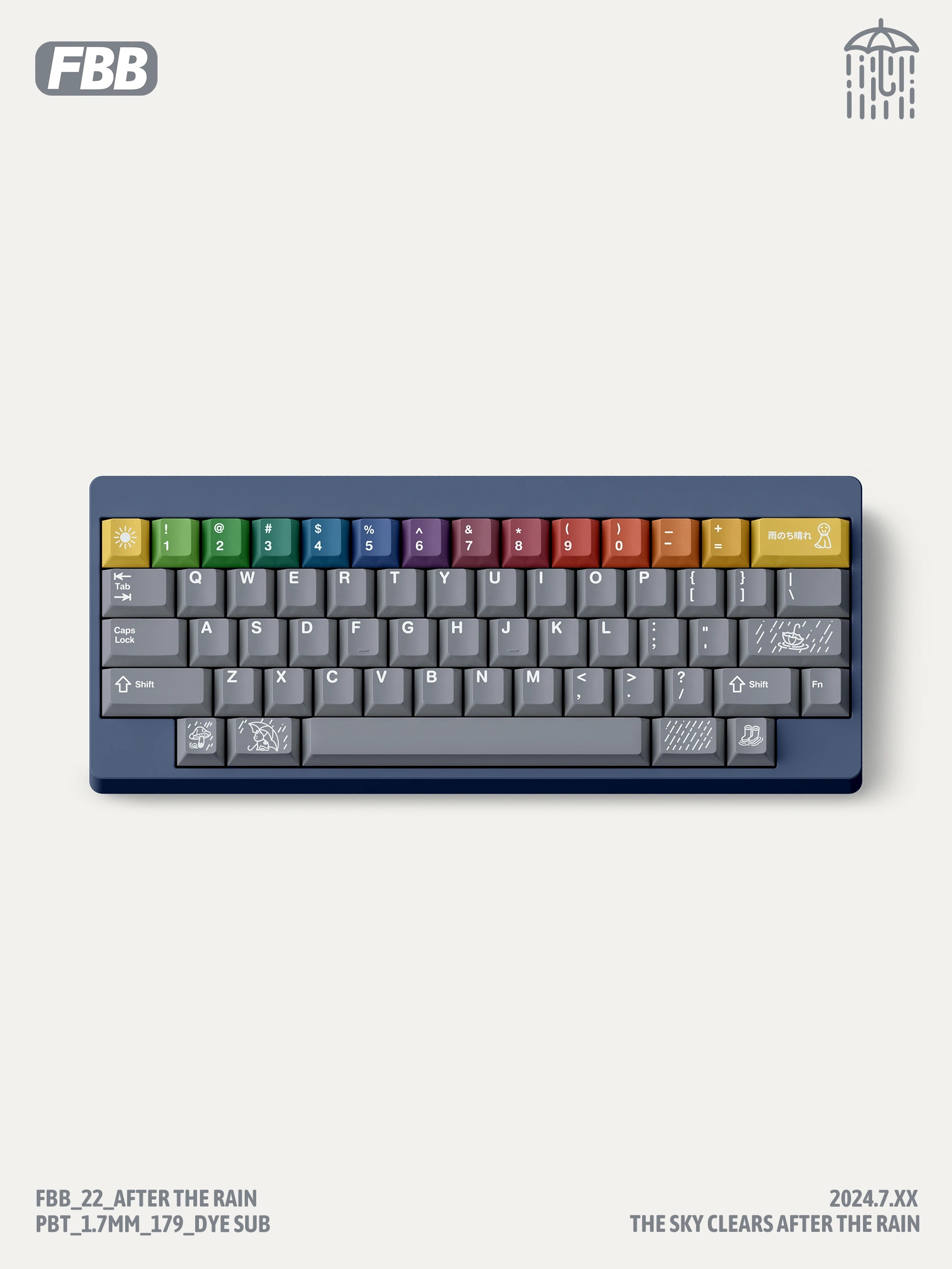 after the rain keycaps showcase on blue keyboard