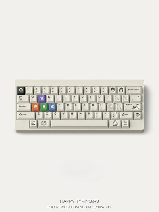 happy-typing-keycaps-showcase-on-white-keyboard-1