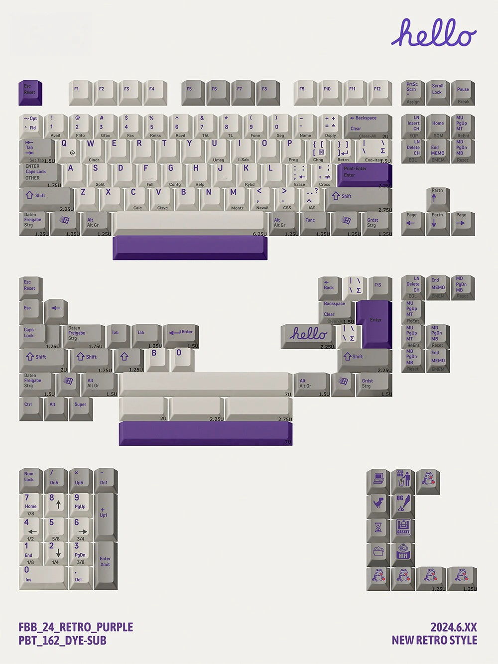 Retro Purple Keycaps Set